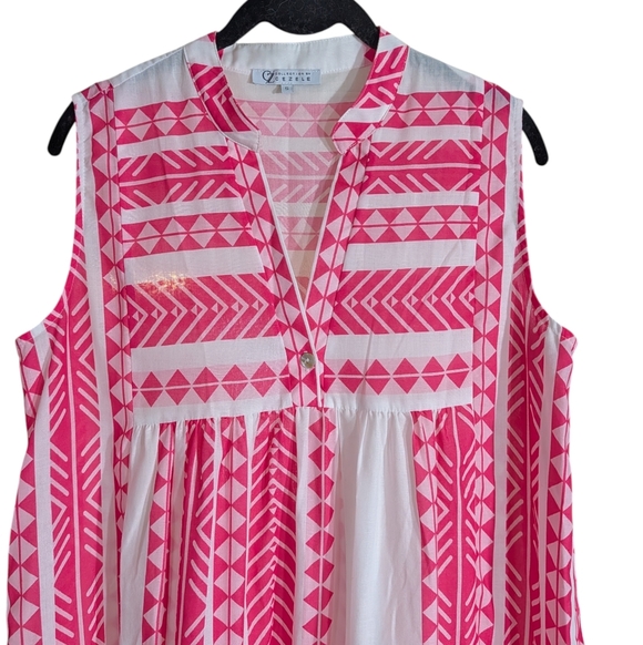 🌸 Collection by Cezele Pink & White Geo Print Tiered Midi Dress - Size Small - Picture 4 of 7